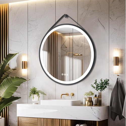 Led black frame round bathroom - black,