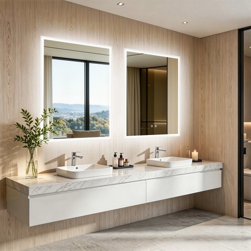 Square led bathroom - bathroom, mirror